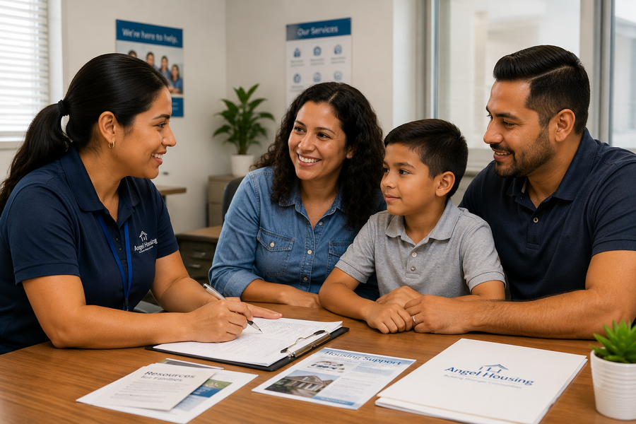 A case manager meeting with a family